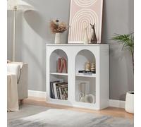 [en.casa] Buffet Moderne Meuble de Rangement avec Compartiments Ouverts au Design Arcs Décoratifs pour Salon Chambre Entrée Bureau MDF Panneau de Particules 80 x 30 x 80 cm Blanc