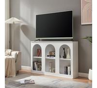 [en.casa] Buffet Moderne Meuble de Rangement avec Compartiments Ouverts au Design Arcs Décoratifs pour Salon Chambre Entrée Bureau MDF Panneau de Particules 120 x 30 x 80 cm Blanc