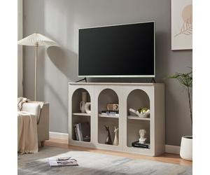 [en.casa] Buffet Moderne Meuble de Rangement avec Compartiments Ouverts au Design Arcs Décoratifs pour Salon Chambre Entrée Bureau MDF Panneau de Particules 120 x 30 x 80 cm Gris