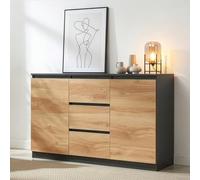 [en.casa] Buffet Moderne Meuble de Rangement Vaisselier avec 2 Portes et 3 Tiroirs Décorative Stable pour Salon Chambre Cuisine Panneau de Particules 120 x 40 x 75 cm Chêne Rustique Noir