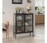 [en.casa] Buffet Moderne Meuble de Rangement Vaisselier avec 2 Portes Passage de Câbles Poignées Pratiques Façade Décorative Stable pour Salon Chambre Cuisine Acier Verre Trempé 100 x 80 x 30 cm Noir