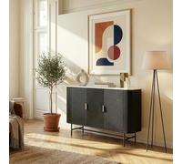 [en.casa] Buffet Olvehok avec 3 Portes à Façade Rainurées 4 Compartiments de Rangement Armoire Basse Vaisselier Commode Salon Salle à Manger Séjour 110 x 40 x 77 cm Effet Marbre Noir