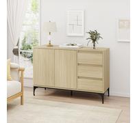 [en.casa] Buffet pour Salon Meuble de Rangement avec 3 Tiroirs et 2 Portes au Système Push-to-Open Commode Élégant et Moderne Stable Entrée Chambre MDF Métal 77 x 120 x 40 cm Effet Chêne Clair Noir