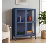 [en.casa] Buffet Säkylä Acier Verre Strié 84 x 64 x 35 cm Bleu Marine