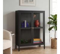 [en.casa] Buffet Säkylä Acier Verre Strié 84 x 64 x 35 cm Noir