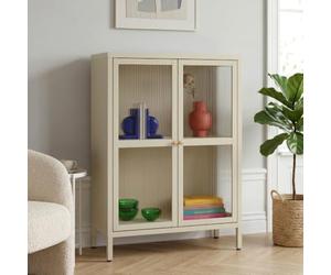 [en.casa] Buffet Säkylä Armoire Acier Verre Strié 84 x 64 x 35 cm Camel