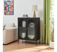 [en.casa] Buffet Stylé Commode Design Armoire Vitrée Élégante Vaisselier Meuble de Rangement pour Salon Cuisine Chambre avec Portes et Étagère Industriel Acier Verre 102 x 80 x 40 cm Noir