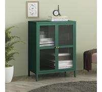 [en.casa] Buffet Stylé Commode Design Petite Armoire Élégante Meuble de Rangement pour Salon avec Portes et Étagères Acier Verre Ondulé 84 x 64 x 35 cm Vert Sapin
