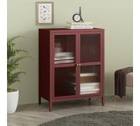 [en.casa] Buffet Stylé Commode Design Petite Armoire Élégante Meuble de Rangement pour Salon avec Portes et Étagères Acier Verre Ondulé 84 x 64 x 35 cm Rouge Bordeaux