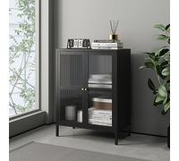 [en.casa] Buffet Stylé Commode Design Petite Armoire Élégante Meuble de Rangement pour Salon avec Portes et Étagères Acier Verre Ondulé 84 x 64 x 35 cm Noir