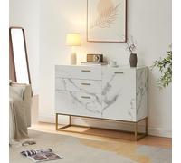 [en.casa] Buffet Style Industriel Commode pour Salon Entrée Chambre Meuble de Rangement avec Tiroirs et Étagère Fermée à Porte Métal Panneau de Particules 75 x 100 x 35 cm Or Effet Marbre Blanc