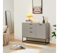 [en.casa] Buffet Style Industriel Commode pour Salon Entrée Chambre Meuble de Rangement avec Tiroirs et Étagère Fermée à Porte Métal Panneau de Particules 75 x 100 x 35 cm Noir Gris Clair