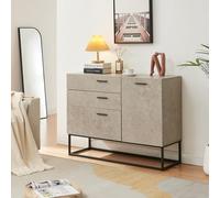 [en.casa] Buffet Style Industriel Commode pour Salon Entrée Chambre Meuble de Rangement avec Tiroirs et Étagère Fermée à Porte Métal Panneau de Particules 75 x 100 x 35 cm Noir Effet Béton Clair