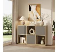 [en.casa] Buffet Trömi avec 3 Portes Push-to-Open 3 Compartiments Ouverts Armoire Basse Vaisselier Commode Design Intemporel pour Salon Salle à Manger 75 x 120 x 30 cm Effet Chêne Gris