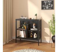 [en.casa] Buffet Vitrine avec 2 Portes 2 Grands Compartiments de Rangement Vaisselier Armoire Basse Commode pour Salon Bureau Acier Verre Trempé de 5 MM 80 x 80 x 35 cm Noir