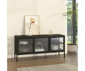 [en.casa] Buffet Vitrine avec 3 Portes Grands Compartiments de Rangement Vaisselier Armoire Basse Commode pour Salon Bureau Acier Verre Trempé 55 x 118 x 35 cm Noir