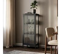 [en.casa] Buffet Vitrine Vinterhavn avec 3 Grands Compartiments de Rangement et Porte Fermeture Magnétique Vaisselier Armoire pour Salon Bureau Acier Verre Trempé 180 x 80 x 35 cm Noir