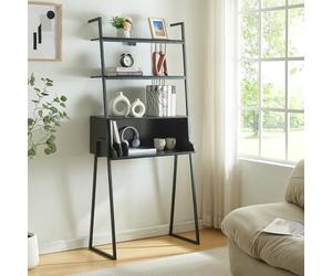 [en.casa] Bureau avec Étagère Échelle Intégrée Table d'Étude Design Industriel avec Surfaces de Rangement et Compartiments de Séparation Acier 184 x 80 x 40 cm Noir