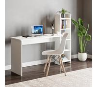 [en.casa] Bureau avec Étagère Intégrée 5 Surfaces de Rangement sur Le Côté Droit Table d'Étude Pratique Stable Moderne Polyvalent Panneau de Particules Bureau Télétravail 150 x 45 x 120 cm Blanc