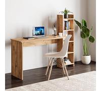 [en.casa] Bureau avec Étagère Intégrée 5 Surfaces de Rangement sur Le Côté Droit Table d'Étude Pratique Stable Moderne Polyvalent Panneau de Particules Bureau Télétravail 150 x 45 x 120 cm Effet Bois