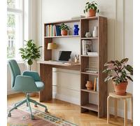 [en.casa] Bureau avec Étagère Intégrée Onega 143 x 114 x 40 cm Table avec Bibliothèque sur 6 Niveaux Rangement pour Ordinateur Portable Documents Télétravail Effet Bois