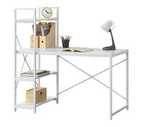 [en.casa] Bureau avec Etagères Poste de Travail Table de Bureau Panneau de Fibre de Bois Mélaminé et Métal Revêtu par Poudre Blanc 122 x 120 x 64 cm