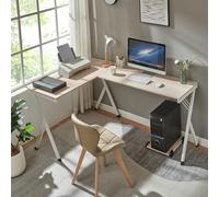 [en.casa] Bureau d'angle en Forme de L avec Support PC Ordinateur Table Design Industriel Stable Bureau Télétravail Acier Panneau de Particules 158 x 120 x 75 cm Blanc Effet Chêne