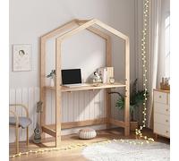 [en.casa] Bureau d'enfant Reglable en Hauteur Forme de Maison Table d'Etude Evolutive Tablette Ajustable Bois de Pin 160 x 110 x 50 cm Naturel