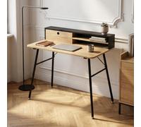 [en.casa] Bureau d'Ordinateur Var 93 x 90 x 50 cm Table Noir Effet Chêne | avec tiroir et compartiments ouverts, télétravail, bureau à domicile, passage de câbles intégré