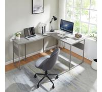 [en.casa] Bureau en Forme de L avec Angle Réversible Gauche ou Droite Table Design Industriel Stable Pratique Bureau Chambre Télétravail Acier Panneau de Particules 166 x 120 x 75 cm Gris Clair