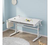 [en.casa] Bureau Enfant Réglable en Hauteur 54-76 CM Plateau Rectangulaire Inclinable de 0 à 50 degrés Tablette Coulissante Acier Panneau de Particules Plastique Polyester 120 x 60 cm Gris Blanc