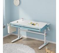 [en.casa] Bureau Enfant Réglable en Hauteur 54-76 CM Plateau Rectangulaire Inclinanble de 0 à 50 degrés Tablette Coulissante Acier Panneau de Particules Plastique Polyester 120 x 60 cm Bleu Blanc