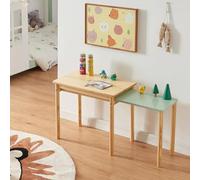 [en.casa] Bureau Extensible pour Enfant Table d'Étude avec Extension Six Pieds Rectangulaire Coins Arrondis Chambre d'enfant Bois de Pin MDF 60 x 38 x 52 cm Naturel Vert Menthe