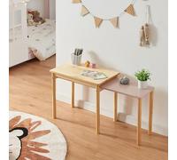 [en.casa] Bureau Extensible pour Enfant Table d'Étude avec Extension Six Pieds Rectangulaire Coins Arrondis Chambre d'enfant Bois de Pin MDF 60 x 38 x 52 cm Naturel Rose