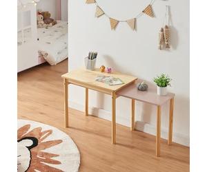 [en.casa] Bureau Extensible pour Enfant Table d'Étude avec Extension Six Pieds Rectangulaire Coins Arrondis Chambre d'enfant Bois de Pin MDF 60 x 38 x 52 cm Naturel Rose