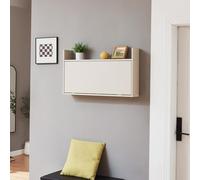 [en.casa] Bureau Mural Rabattable pour Ordinateur Portable Table Pliante avec Espace de Rangement Coiffeuse Panneau de Particules 48 x 83 x 48 cm Beige