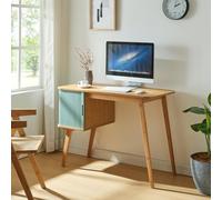[en.casa] Bureau Rectangulaire avec Armoire Porte Coulissante Table d'Étude avec Compartiment de Rangement Stable Moderne Bureau Chambre Télétravail Bambou MDF 75 x 105 x 48 cm Naturel Bleu