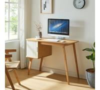 [en.casa] Bureau Rectangulaire avec Armoire Porte Coulissante Table d'Étude avec Compartiment de Rangement Stable Moderne Bureau Chambre Télétravail Bambou MDF 75 x 105 x 48 cm Naturel Blanc Crème