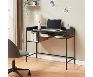 [en.casa] Bureau Rectangulaire avec Plateau Spacieux et 2 Surfaces de Rangement Table Moderne Stable Pratique Bureau Chambre Télétravail Métal Panneau de Particules 100 x 43 x 82 cm Noir Effet Chêne