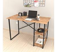 [en.casa] Bureau Rectangulaire Poste de Travail avec Étagère Intégrée à 2 Niveaux Montable Côté Gauche ou Droite Panneau de Particules Métal 75 x 120 x 60 cm Noir Effet Chêne