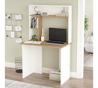 [en.casa] Bureau Style Intemporel avec Étagère et Compartiments de Rangement Plateau Rectangulaire pour Coin Télétravail Panneau de Particules 149 x 90 x 52 cm Effet Chêne Blanc