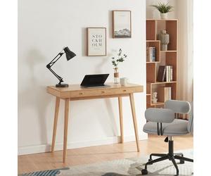[en.casa] Bureau Style Scandinave avec 3 Tiroirs Table Rectangulaire avec Compartiments de Rangement Poste de Travail pour Coin Télétravail Bambou 100 x 50 x 75 cm Naturel