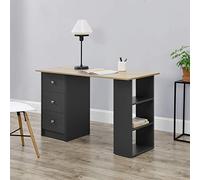 [en.casa] Bureau Table de Bureau Secrétaire Poste de Travail Informatique avec 3 Tiroirs et 3 Étagères Panneau de Particules Mélaminé 120 x 49 x 72 cm Gris Foncé Effet Bois