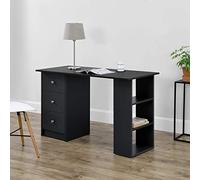 [en.casa] Bureau Table de Bureau Secrétaire Poste de Travail Informatique avec 3 Tiroirs et 3 Étagères Panneau de Particules Mélaminé 120 x 49 x 72 cm Noir
