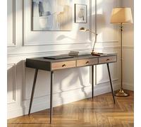 [en.casa] Bureau Tumba avec Grand Plateau Rectangulaire 3 Tiroirs Idéale pour Télétravail Table Design Moderne Intemporel Structure Stable 76 x 115 x 48 cm Noir Effet Noyer