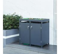 [en.casa] Cache-Poubelle pour 2 Poubelles de 120 L Abri pour Poubelles avec 2 Portes Verrouillables et Bac à Plantes Intégré Acier Galvanisé 110 x 115 x 62 cm Anthracite