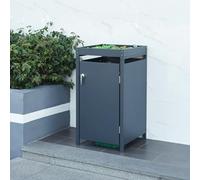 [en.casa] Cache-Poubelle pour Poubelles de 120 L Abri pour Poubelles avec Porte Verrouillable et Bac à Plantes Intégré Acier Galvanisé 110 x 60 x 62 cm Anthracite