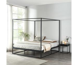[en.casa] Cadre de Lit à Baldaquin avec Sommier à Lattes Lit Double Adulte Cadre à Lattes sur Pied Design Élégant Stable Capacité de Charge 200 kg Chambre à Coucher Métal 160 x 200 cm Noir