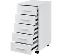 [en.casa] Caisson à roulettes avec 5 tiroirs armoire à roulettes blanc chariot à roulettes 63x33x38cm caisson à tiroirs caisson de bureau