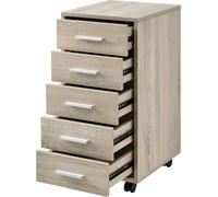 [en.casa] Caisson à roulettes avec 5 tiroirs Armoire à roulettes en aspect chêne Sonoma Chariot 63x33x38cm Caisson à tiroirs Caisson de bureau